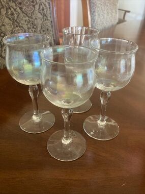 Vintage iridescent cordial wine glasses goblets 5” set of 4